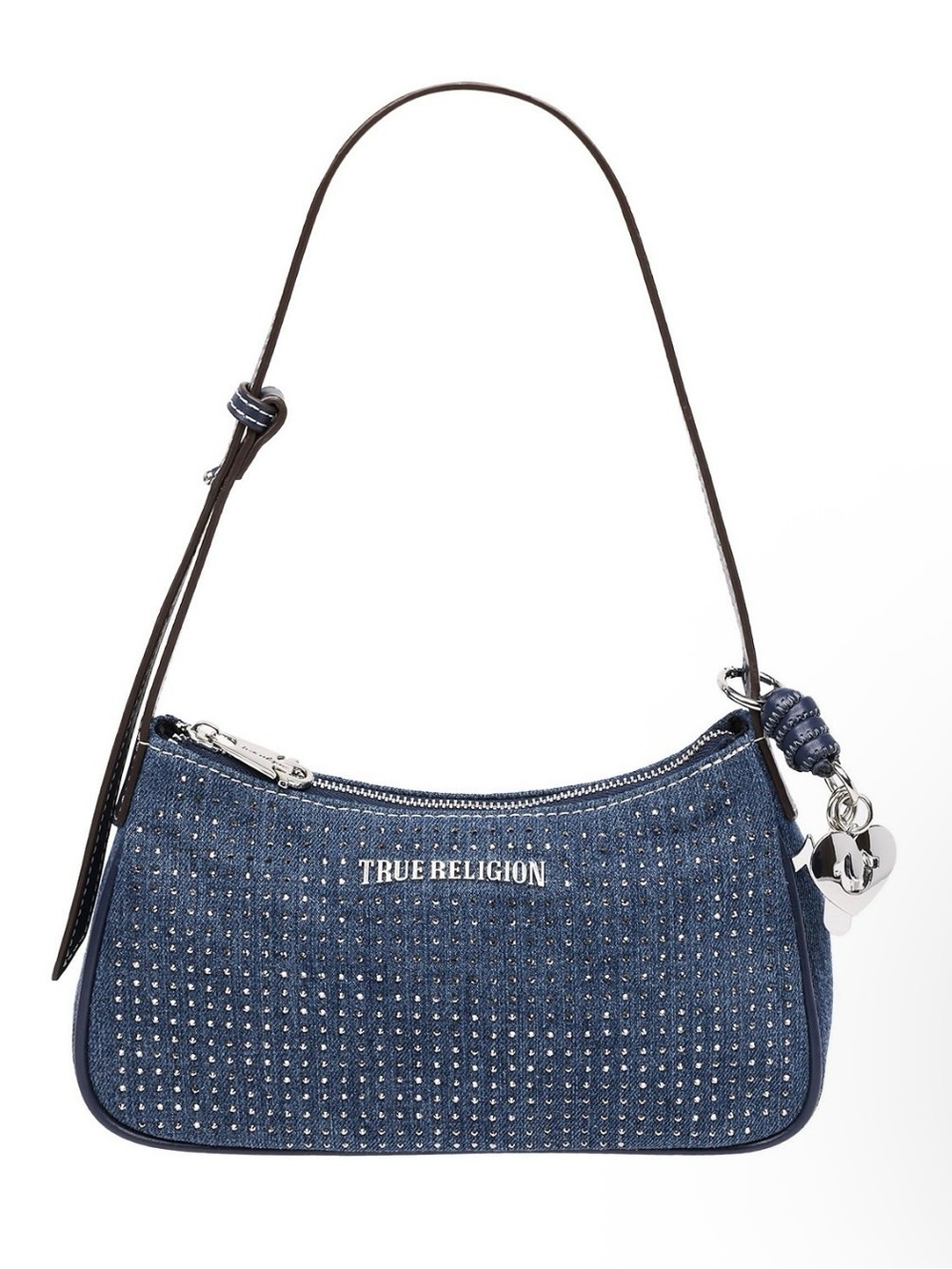 True Religion Blue Denim Crystal-Studded Shoulder Bag